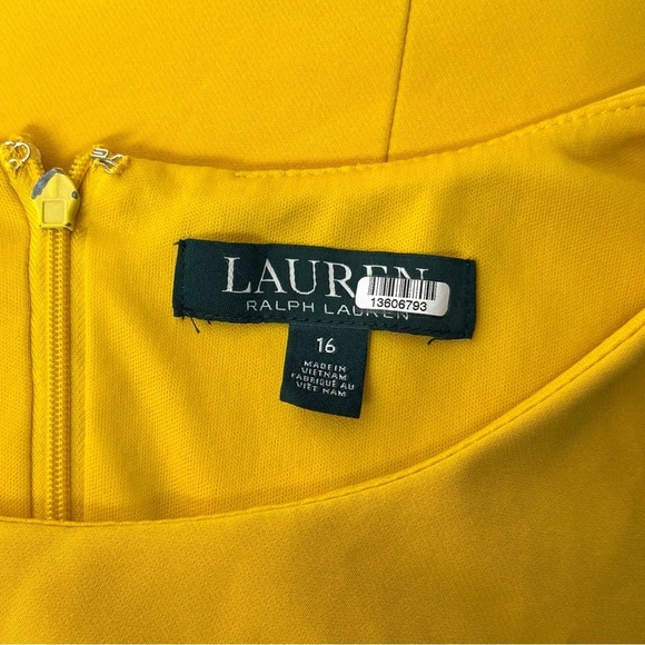 RALPH LAUREN Goldenrod Crepe Sleeveless Side Button Detail A-Line Shift Dress 16 - Picture 7 of 9